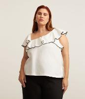 Blusa em Crepe com Babados no Decote e Costura Contrastante Curve & Plus Size - 1