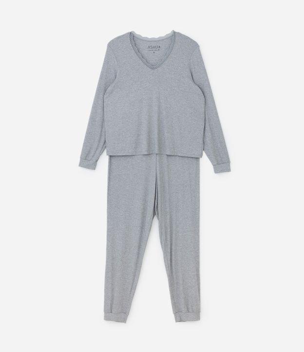 Pijama Longo Canelado com Renda no Decote Curve & Plus Size - 1