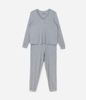 Pijama Longo Canelado com Renda no Decote Curve & Plus Size - 1