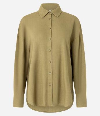 Camisa Alongada em Viscose e Linho com Botões