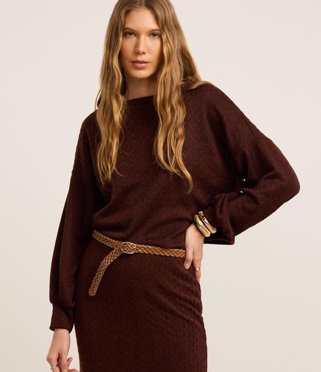 Suéter em Tricô com Ponto Diferenciado eManga Bufante - 2