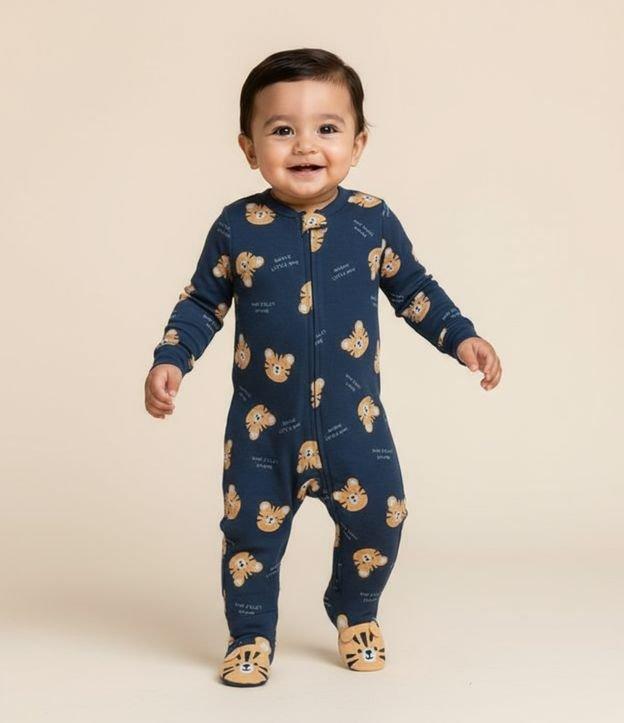 Macacão Infantil em Suedine com Estampa Tigre - Tam RN a 24 meses - 2