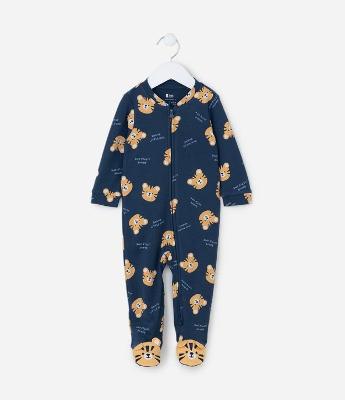 Macacão Infantil em Suedine com Estampa Tigre - Tam RN a 24 meses