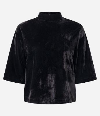 Blusa Boxy em Veludo com Gola Alta