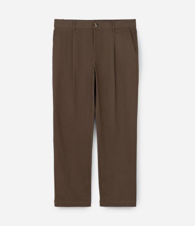 Calça Reta em Algodão Alfaiatada com Pregas - 1