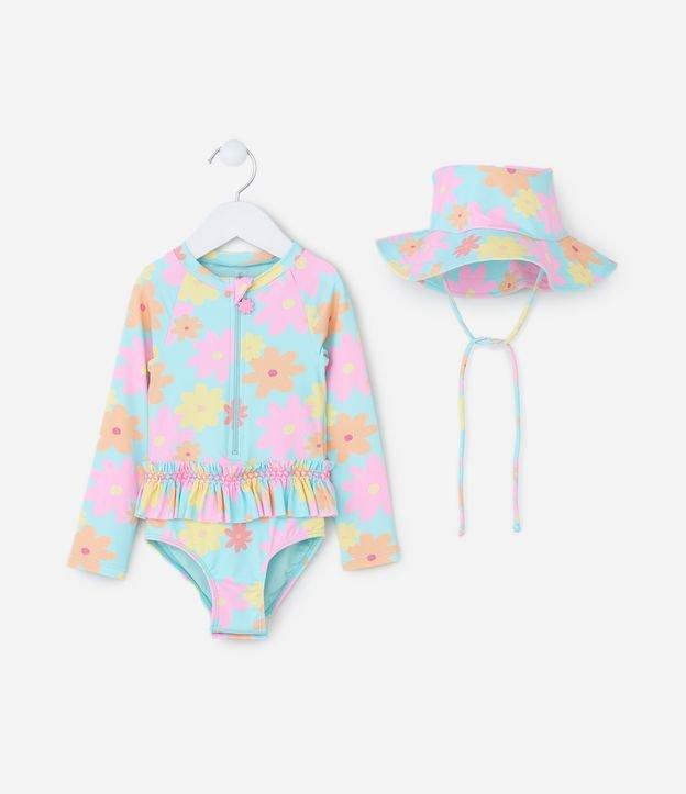 Conjunto Infantil com Proteção UV e Estampa Floral - Tam 1 a 4 Anos - 1