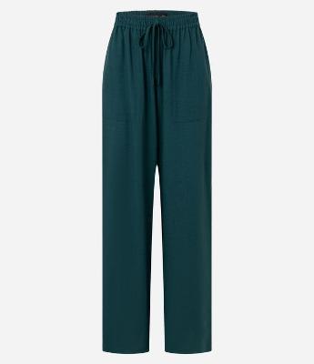 Calça Wide Leg em Viscose com Bolsos Aplicados