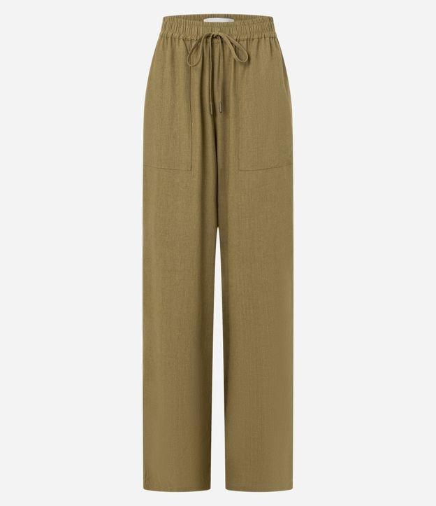 Calça Wide Leg em Viscose com Bolsos Aplicados - 1