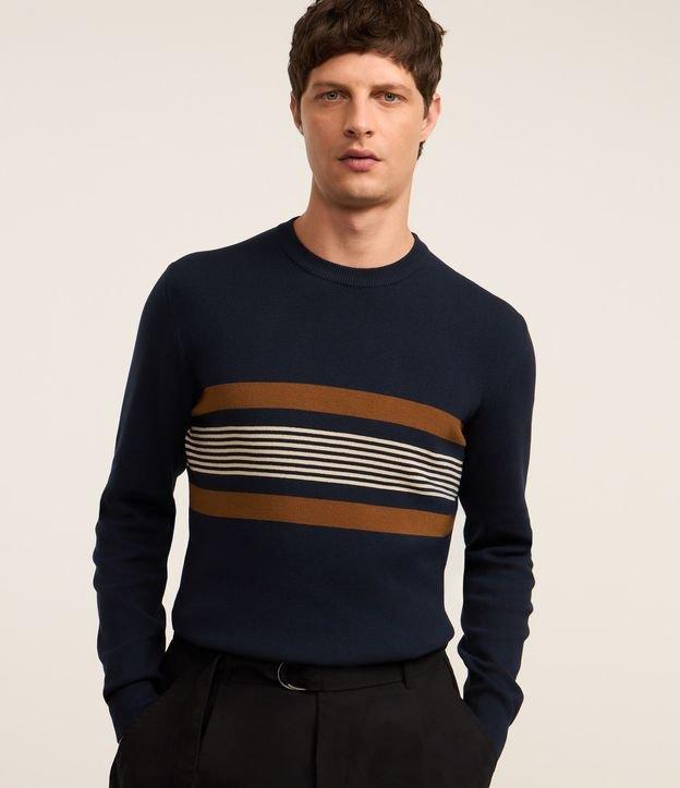 Suéter Regular em Tricô com Estampa de Listras Horizontais - 1