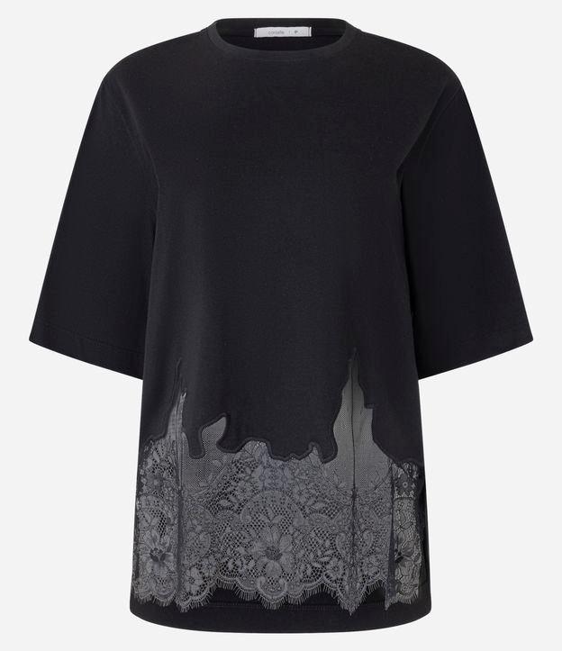 Camiseta Boxy em Algodão com Renda na Barra - 1