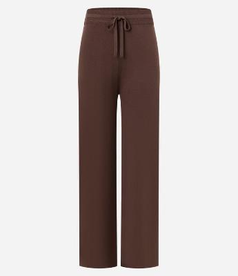 Calça Reta em Tricô com Amarração na Cintura