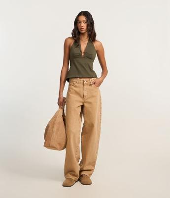 Calça Baggy em Sarja com Bolsos