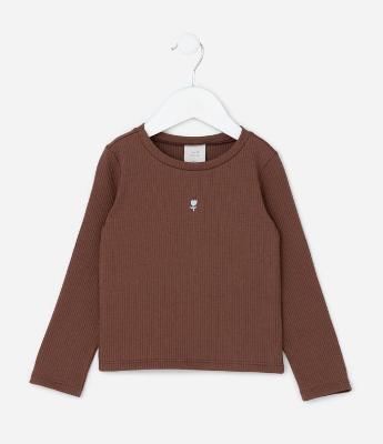Blusa Infantil Canelada com Bordado Tulipa - Tam 1 a 6 Anos
