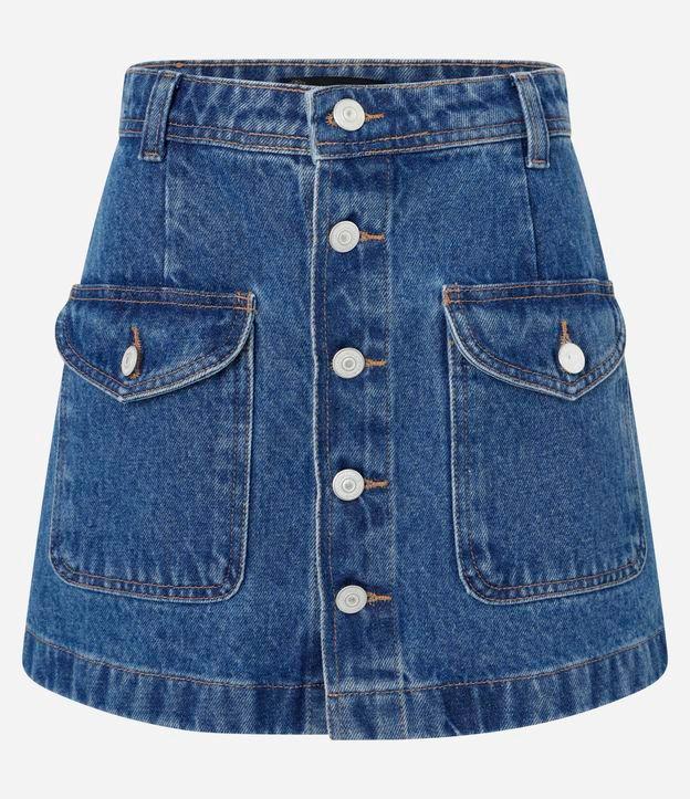 Saia Curta em Jeans com Botões e Bolsos Frontais - 1