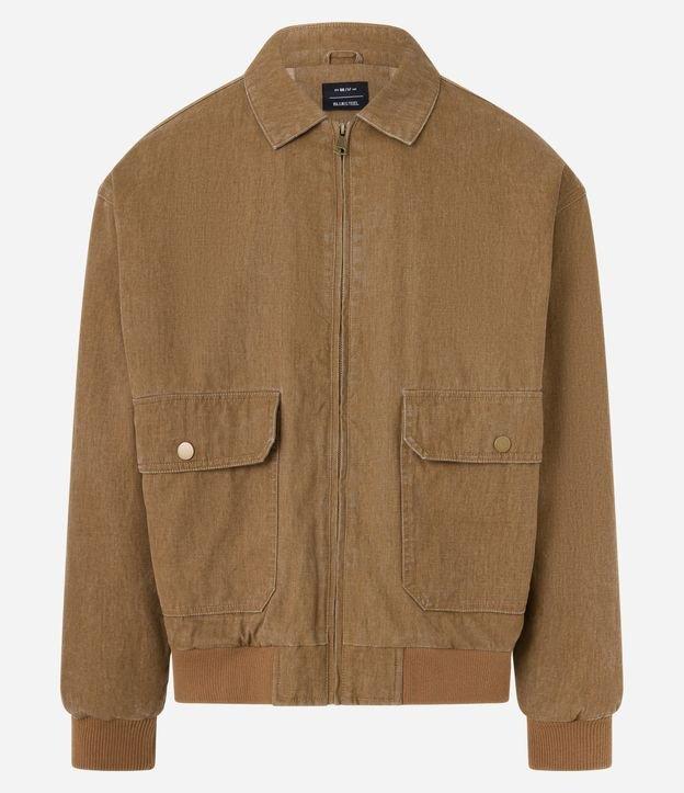 Jaqueta Bomber em Sarja com Bolsos Cargo - 1