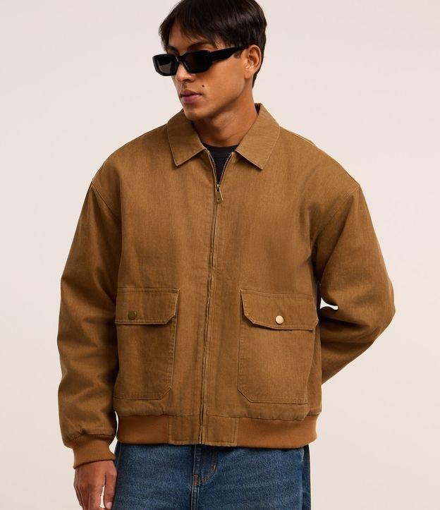 Jaqueta Bomber em Sarja com Bolsos Cargo - 2