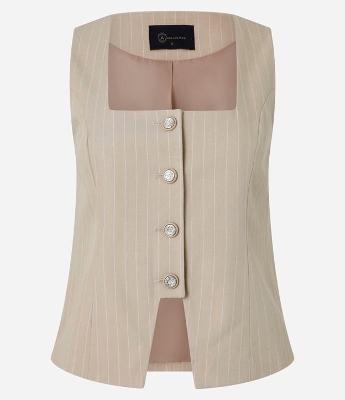 Colete Alfaiatado com Barra Recortada e Riscas de Giz