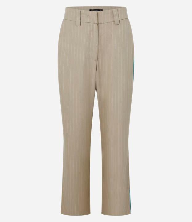 Calça Reta Alfaiatada com Riscas de Giz e Contraste Lateral - 1