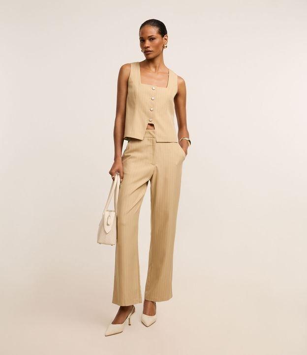 Calça Reta Alfaiatada com Riscas de Giz e Contraste Lateral - 3