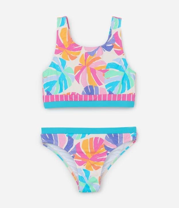 Biquíni Infantil com Proteção UV e Estampa Folhagens - Tam 5 a 14 Anos - 1