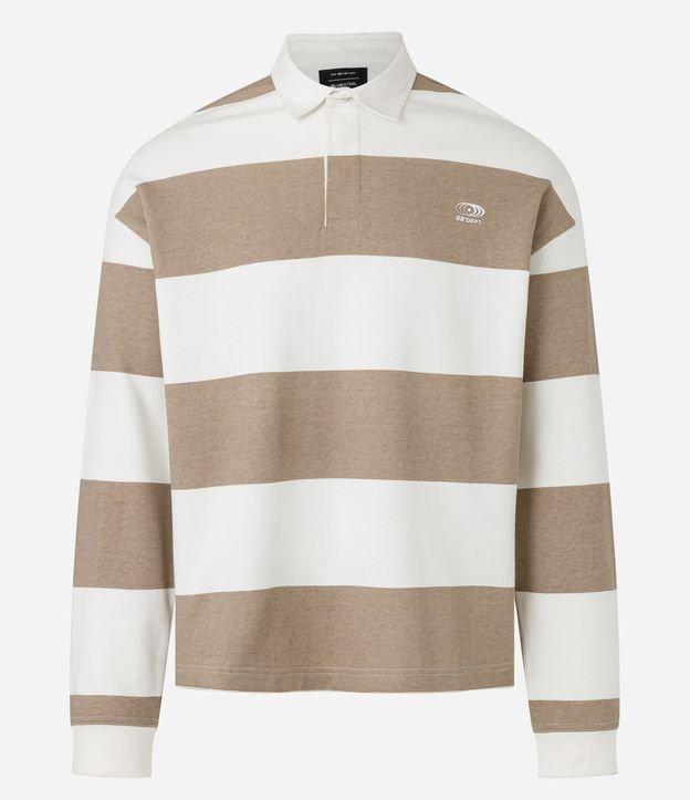 Camisa Polo em Algodão com Estampa de Listras e Lettering - 1