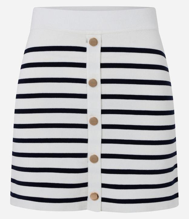 Saia Curta Listrada em Tricô com Botões Metalizados - 1