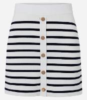 Saia Curta Listrada em Tricô com Botões Metalizados - 1