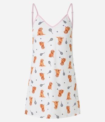 Camisola de Alcinha em Microfibra com Estampa de Cachorro Tenista