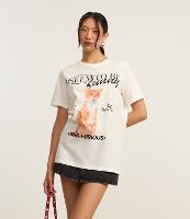 Camiseta Alongada em Algodão com Estampa Gatinho - 1