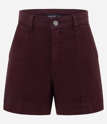 Short Regular em Sarja com Cintura Alta e Bolso Faca