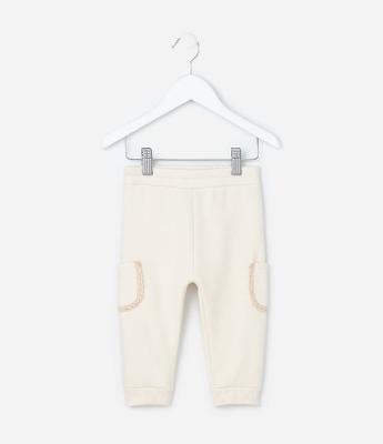 Calça Infantil em Moletom Quentinho com Bolso Lateral Rendado - Tam 0 a 18 meses