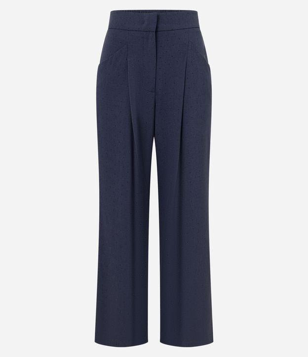 Calça Wide Leg Alfaiatada com Pregas e Aplicação de Strass - 1