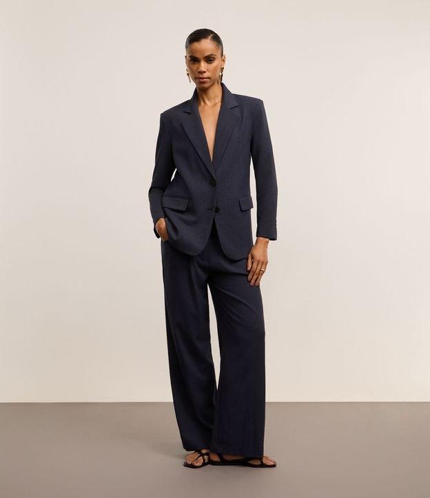 Calça Wide Leg Alfaiatada com Pregas e Aplicação de Strass - 3