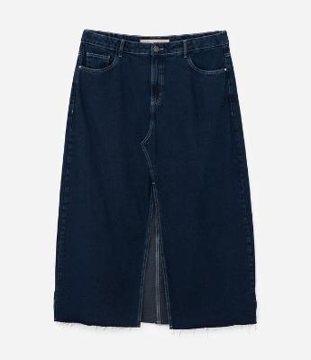 Saia Midi em Jeans com Fenda Curve & Plus Size
