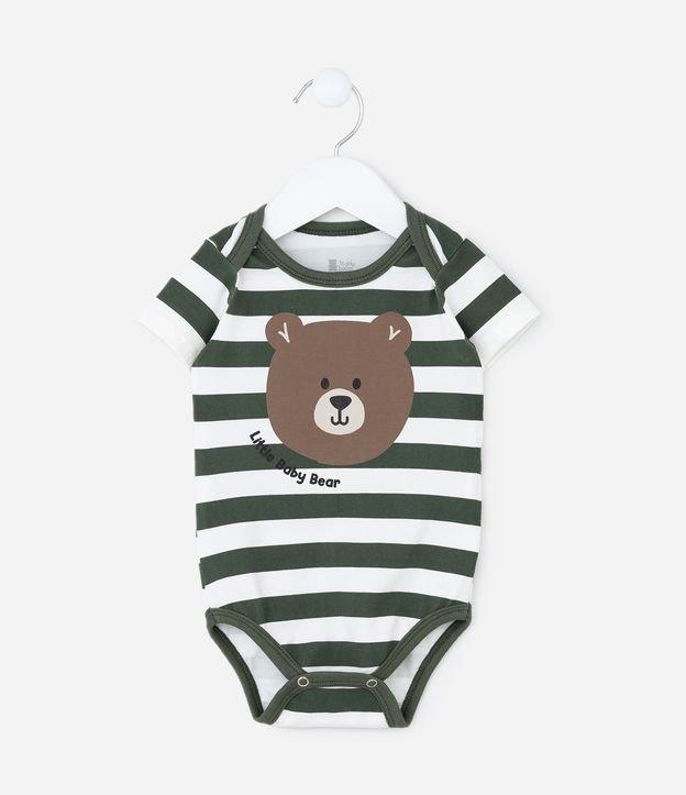 Body Infantil com Estampa Urso e Listras - Tam 0 a 18 meses. - 1