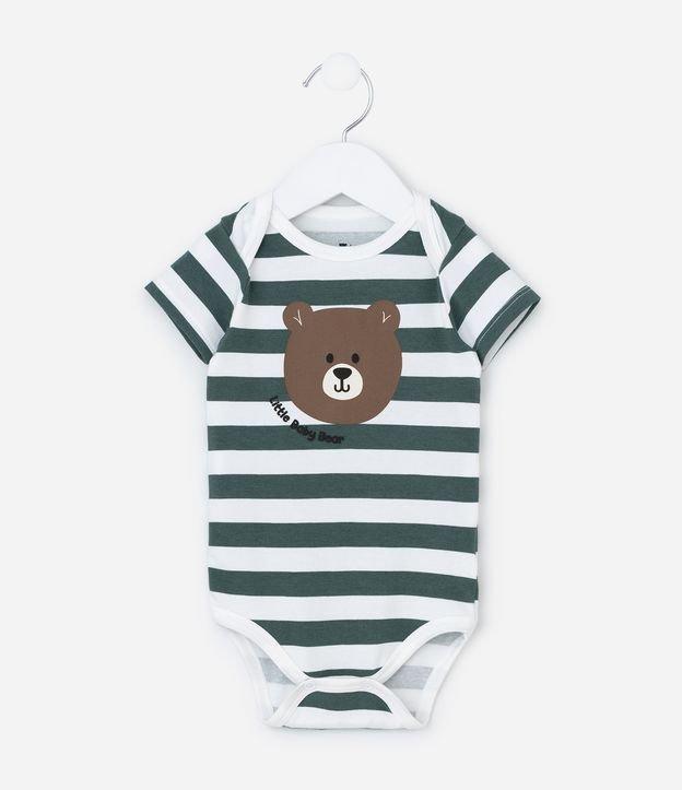Body Infantil com Estampa Urso e Listras - Tam 0 a 18 meses. - 2