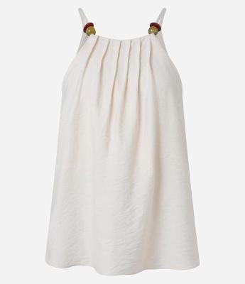 Blusa em Crepe com Decote Halter e Bolinhas nas Alças