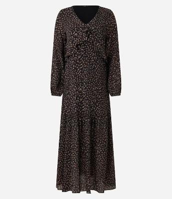 Vestido Boho Longo em Viscose com Estampa Onça