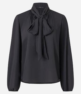 Blusa em Chiffon com Gola Laço e Manga Ampla