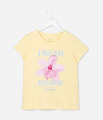 Camiseta Infantil com Estampa de Flor - Tam 5 a 14 Anos
