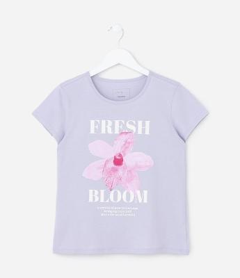 Camiseta Infantil com Estampa de Flor - Tam 5 a 14 Anos