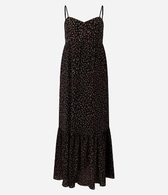 Vestido Boho Evasê Longo em Viscose com Estampa Onça