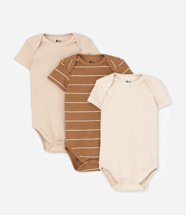 Kit 03 Bodies Infantis em Ribana com Estampa Listrada - Tam RN a 18 meses - 1