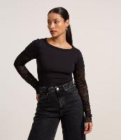 Blusa em Ribana Sobreposta com Manga Longa em Renda - 1