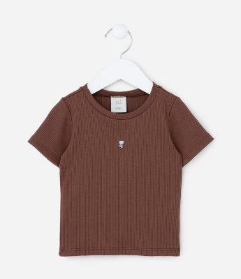 Blusa Infantil Canelada com Bordado Tulipa - Tam 1 a 6 Anos