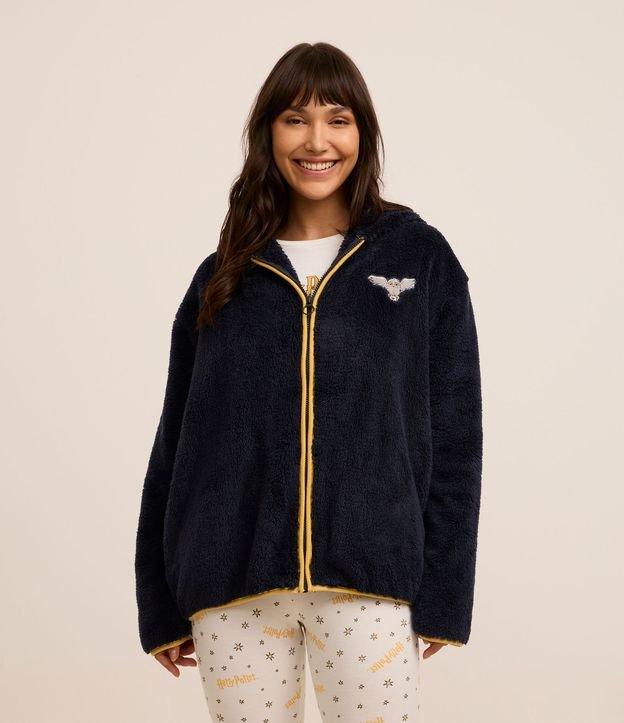 Robe Curto em Fleece com Zíper e Capuz com Coruja Harry Potter - 1