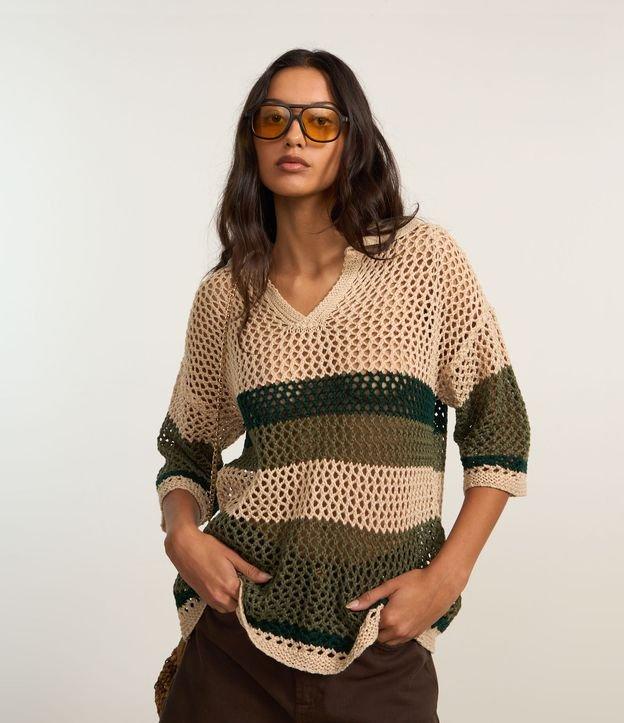 Camiseta Oversized em Tricô Texturizado e Gola Polo - 1