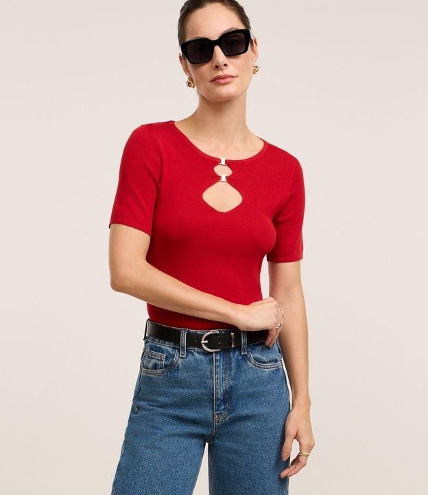 Blusa Ajustada em Tricô com Aberturas Afiveladas - 1