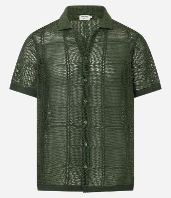 Camisa Regular com Efeito Crochê e Textura Quadriculada