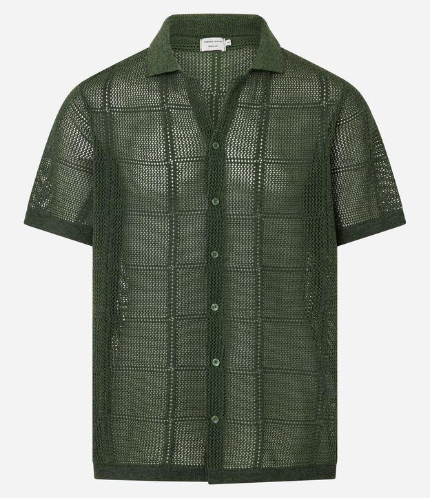 Camisa Regular com Efeito Crochê e Textura Quadriculada - 1